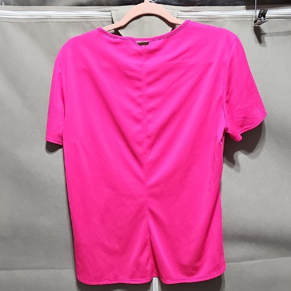 Adidas Hot Pink Sports Tee with Silver Stripes - Picture 3 of 6